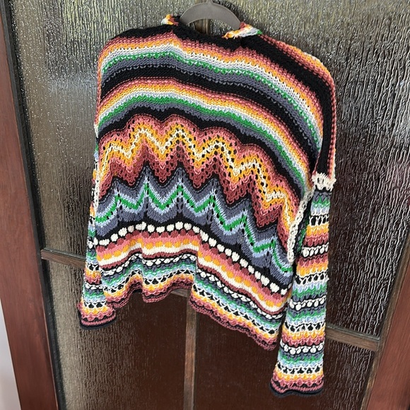 Free People Feeling Nostalgic Knit Woven Cardigan M Muilticolor Sweater - Picture 12 of 15